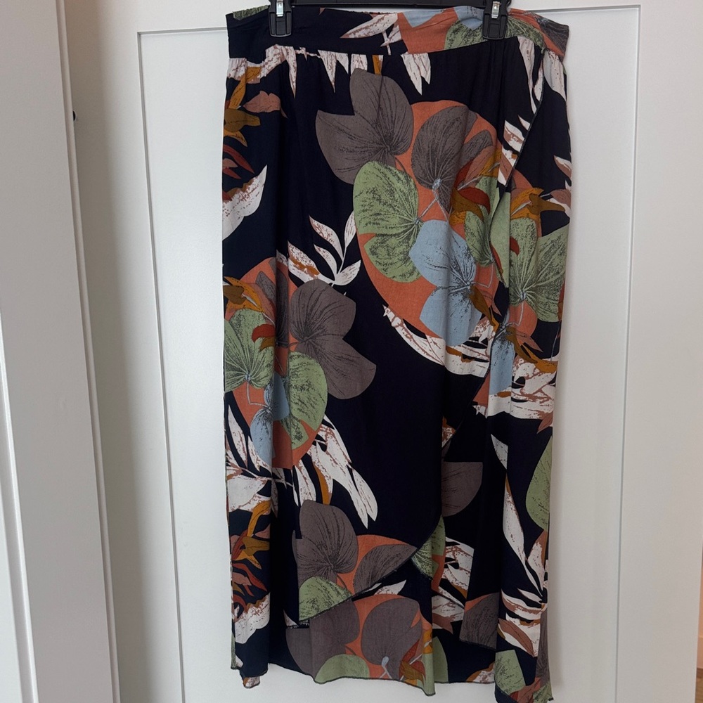 Floral Midi Skirt in Black with Multi-Color Print